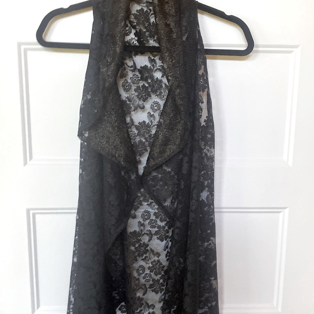 Custom Made Hi-Lo Black Floral Lace Vest
